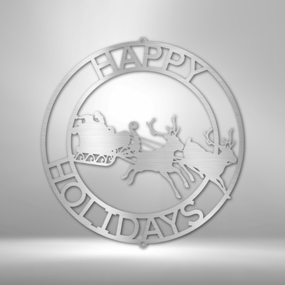 Happy Holidays Santa Steel Sign Laser Cut Powder Coated Home & Office Metal Wall
